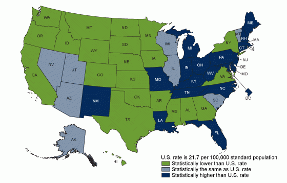 Age Adjusted Overdose Fatalities By State