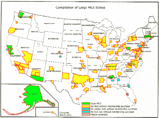 Map of the 50 U.S. state showing compilation of large MLS status