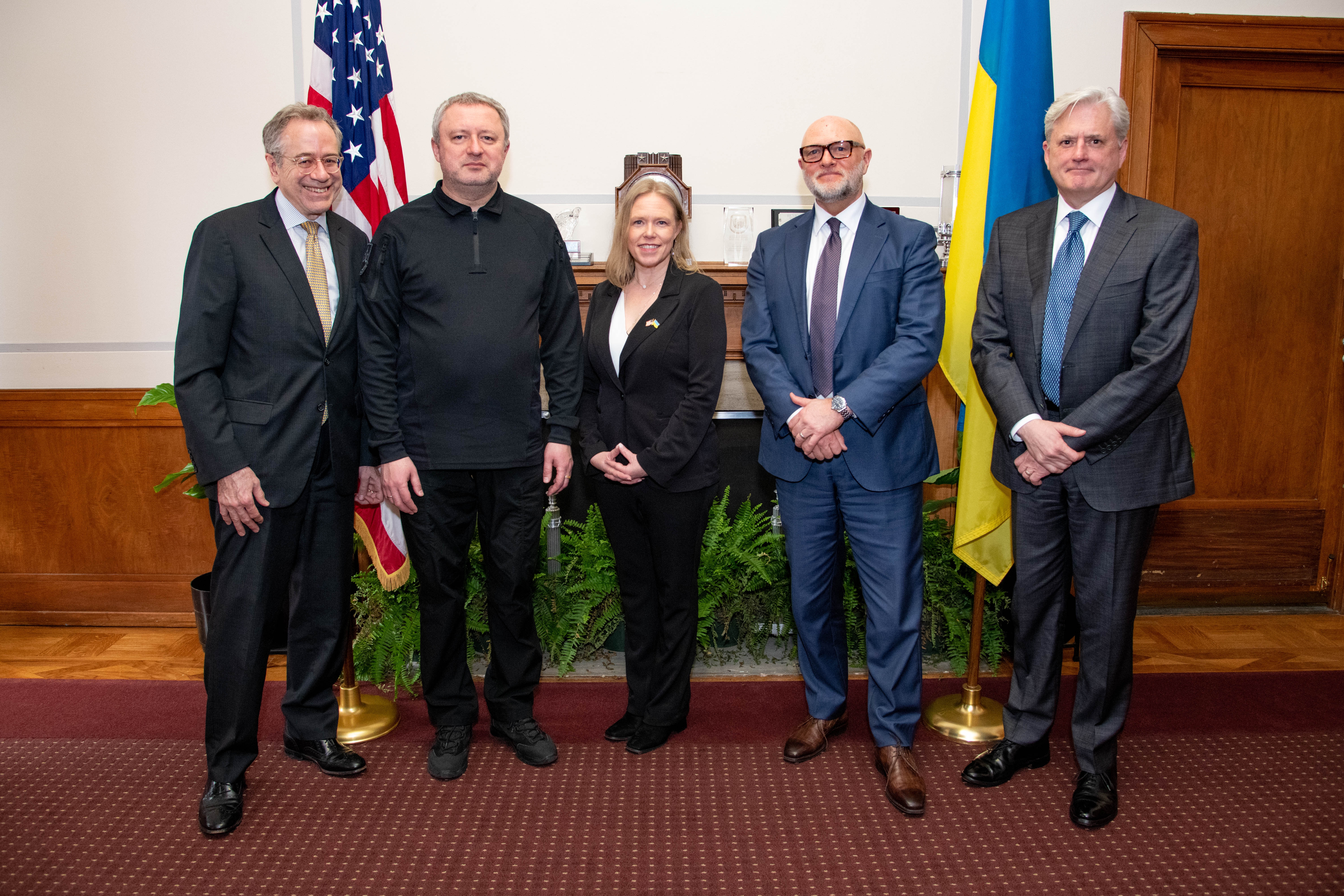From left to right: DAAG Swartz, PG Kostin, WarCAT Director Christian Levesque, OPDAT Resident Legal Advisor at U.S. Embassy Kyiv Kimball, and Deputy Chief Joseph Poux of ENRD’s Environmental Crimes Section.