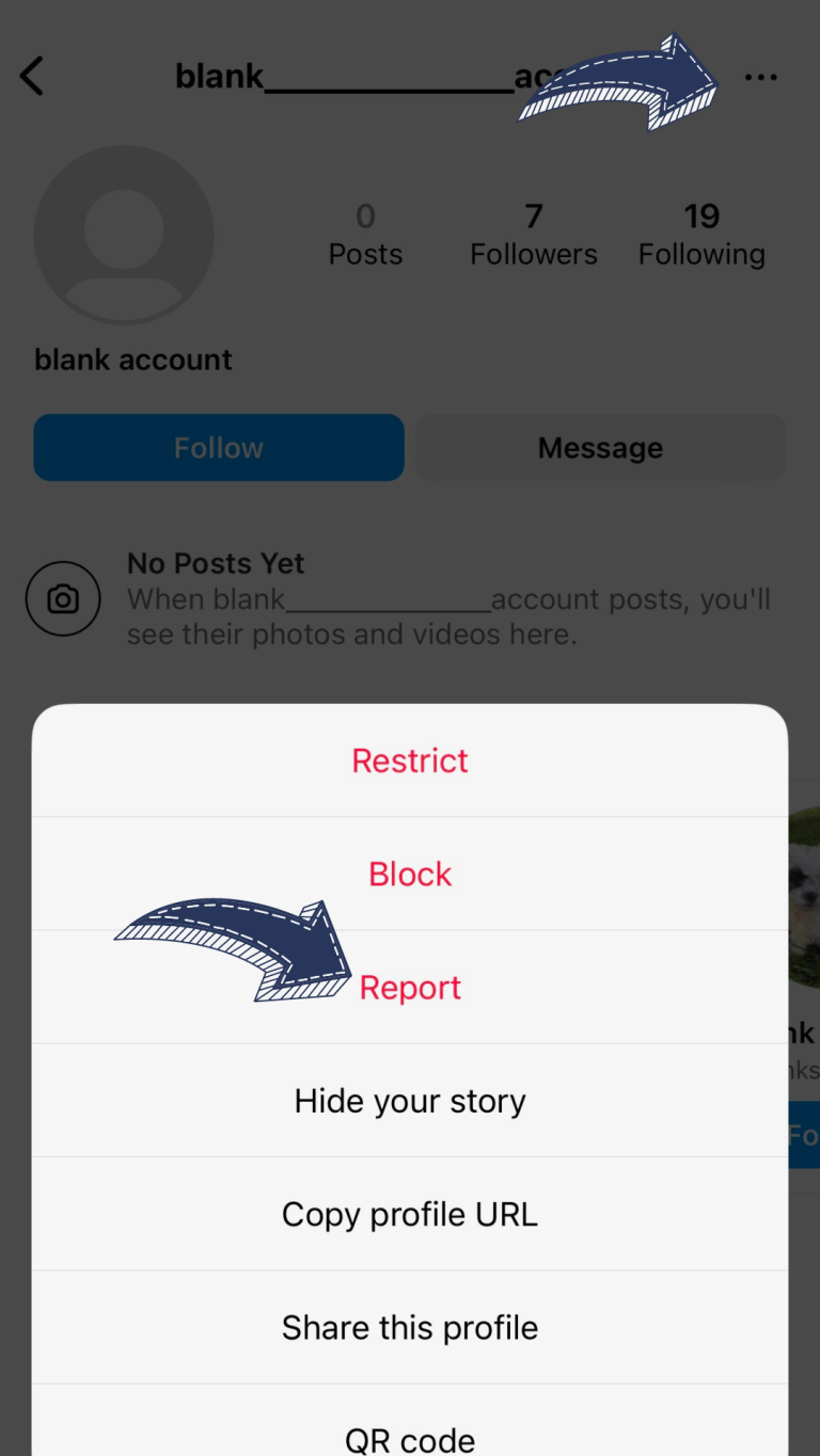 Process for reporting an account on Instagram