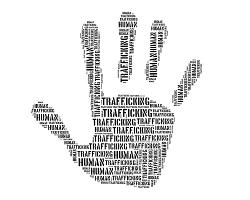 Handprint shape made of trafficking text