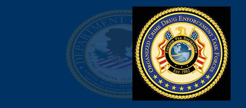 Graphic with the logo for the Department of Justice’s Organized Crime Drug Enforcement Task Force (OCDETF) initiative, announcing an update in the Operation Smoke and Mirrors prosecution.
