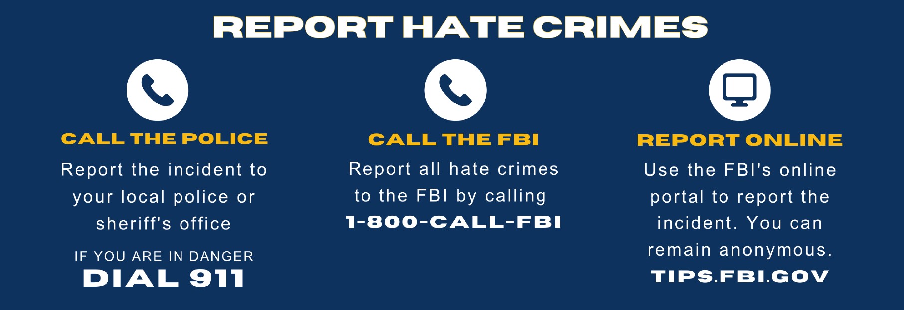 Report Hate Crimes 1-800-CALL-FBI