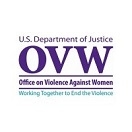 A graphic with stacked text that reads "U.S. Department of Justice" "OVW" and "Office on Violence Against Women" in purple font and "Working Together to End the Violence" in teal font, all on a white background.