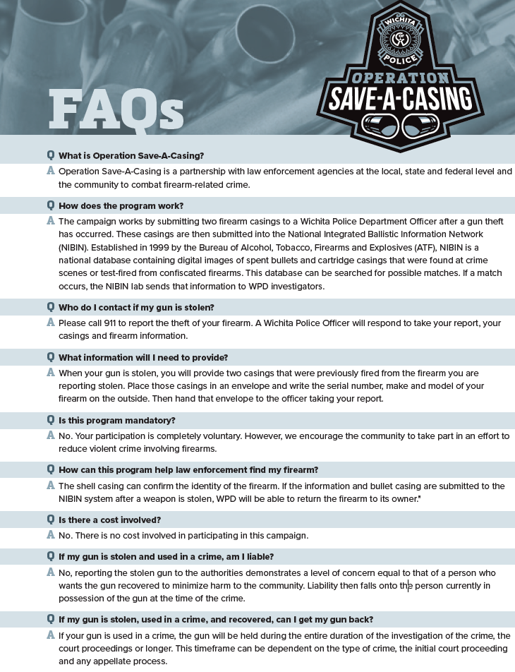 Operation Save a Casing FAQs Q: What is Operation Save-A-Casing?